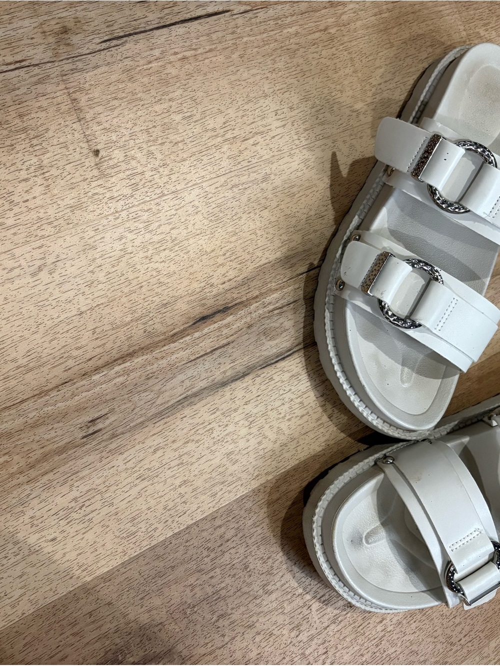 White Double-Buckle Slide Sandals